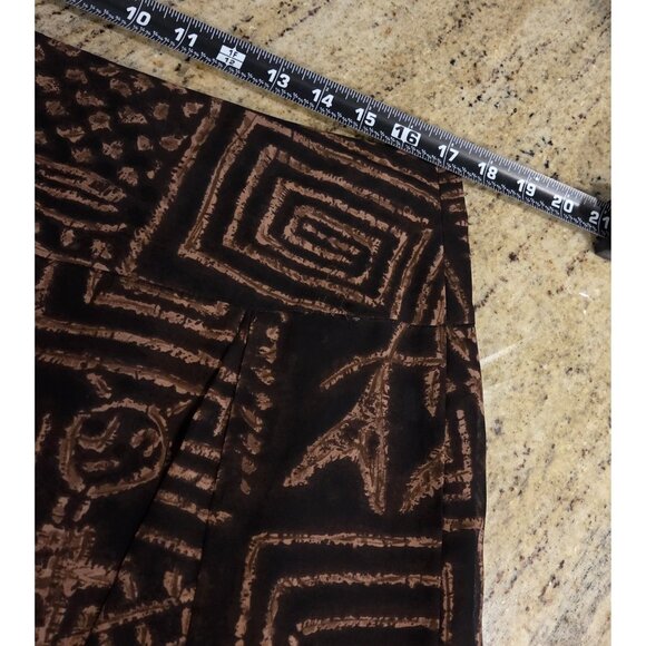 Woman's Brown Print Full Skirt Chaps Size 12 Ethnic Boho Geometric Hieroglyphic - Picture 3 of 11